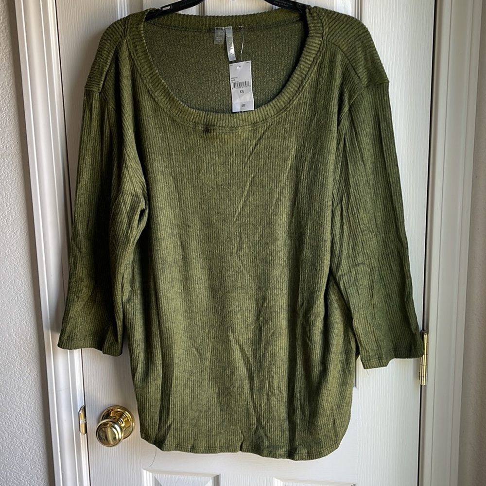 NWT SILVERWEAR OLIVE GREEN 3/4 SLEEVE SOFT SWEATER SZ XXL